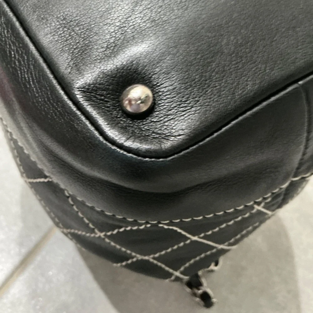 CHANEL Black  Quilted Leather Wild Stitch Bucket  Bag with Silver hardware